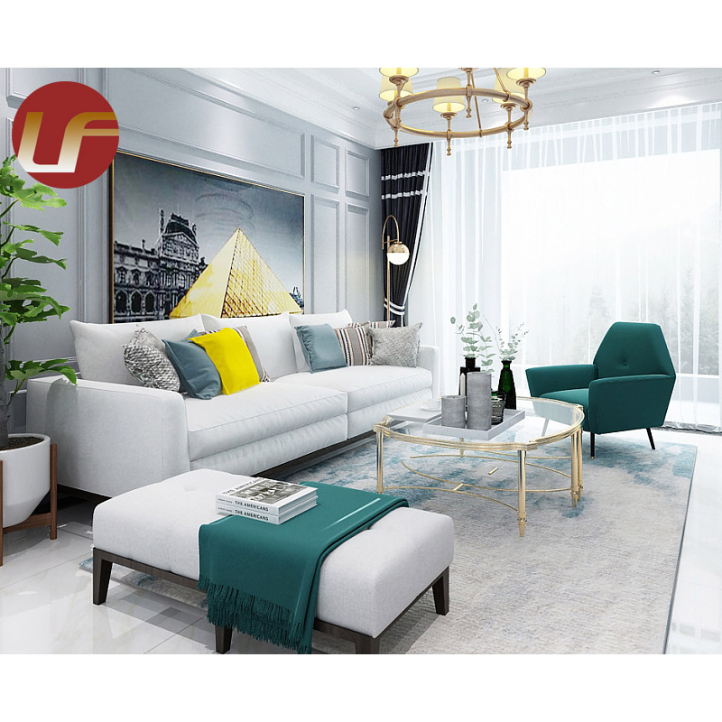 Sofás de tela de sala de estar modernos de estilo moderno de lujo muebles de mesa de pierna de acero inoxidable para habitación de Hotel