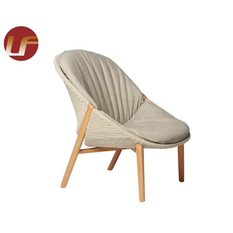 Silla de jardín de madera para muebles de exterior, sillas de jardín de comedor tejidas con cuerda de aluminio y Metal