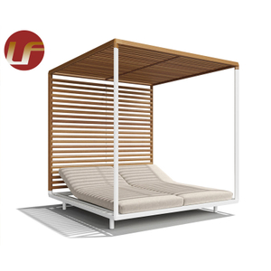 Muebles de exterior más populares, diván de ratán con dosel, tumbona, salón, cama de ratán, cabaña de mimbre sin cortina