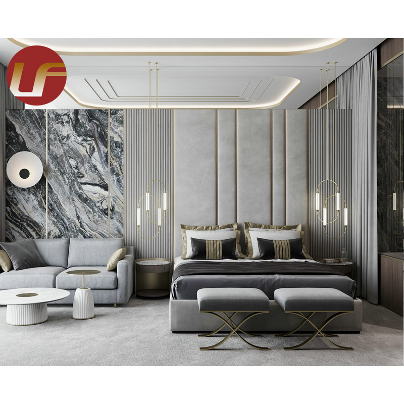 Royal Último diseño Cama doble Cuero Dormitorio Muebles Diseñador Cuero Luz Lujo